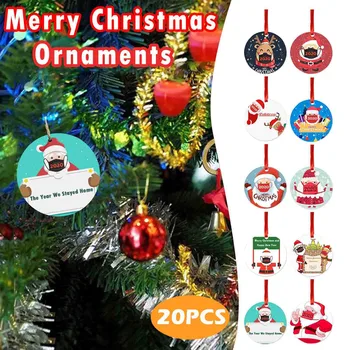 

20PCS Christmas Tree Pendant Crafts With Rope Ornament Paperboard round wood handing ornament festival atmosphere decoration