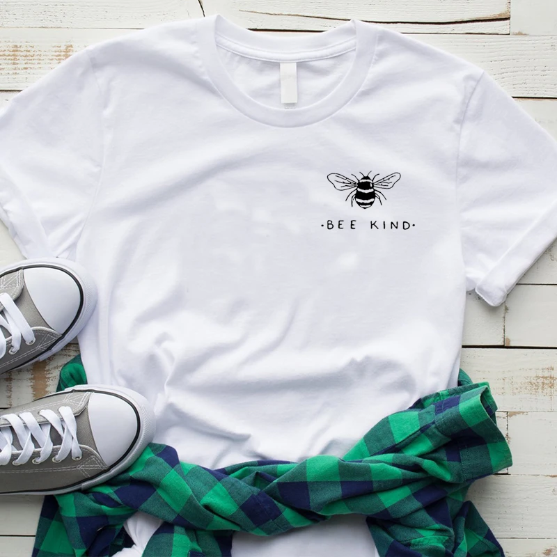 Bee kind футболка женская с карманом и принтом Kawaii Girl футболка хлопок сохранить пчелы короткий рукав рубашки повседневные Tumblr Топы Прямая поставка