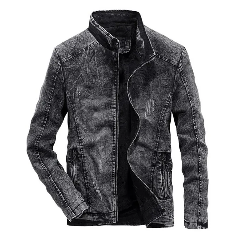 XIU LUO Fashion Vintage Denim Jackets Men Slim Fit Solid Color Casual Mens Jeans Coat Clothes for Black Blue Masculinity