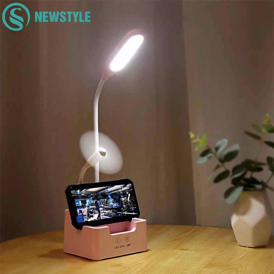 Baratos Lámpara de escritorio recargable multifunción lámpara de escritorio Led de cuidado de los ojos lámpara de mesa regulable Control táctil Luz de escritorio portátil para dormitorio