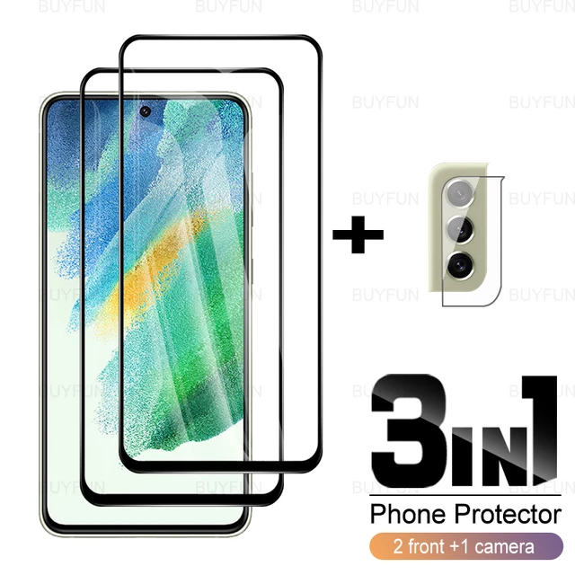 Verre de protection noir 3 en 1 pour Samsung S21 FE 5G, 6.4 pouces