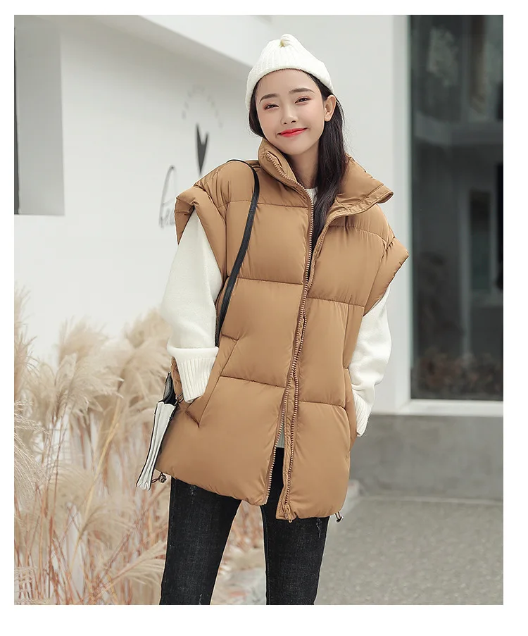 long green puffer coat Vest Women Winter Thick Cotton Jacket Stand Collar Puffer Waistcoats Padded Sleeveless Korean Fashion Loose Warm Coat women long green puffer coat