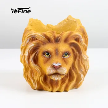 

YeFine Resin Flower Pots Decorative Golden Lion Head Shape Desktop Planter Flowerpots Cartoon Animal Desktop Crafts