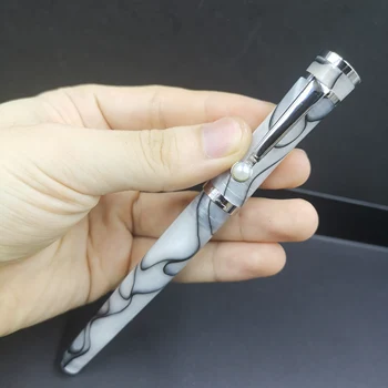 

Fuliwen 2037 Fountain Pen White With Black Swirl Acrylic Ink Pen Fine Nib Stationery Office school supplies Writing Gift