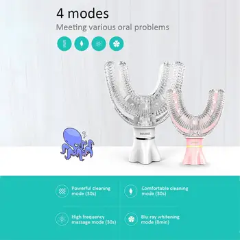 

360 Degrees Intelligent Automatic Sonic Electric Toothbrush U Type 4 Modes Tooth Brush Charging Tooth Whitening Blue Light