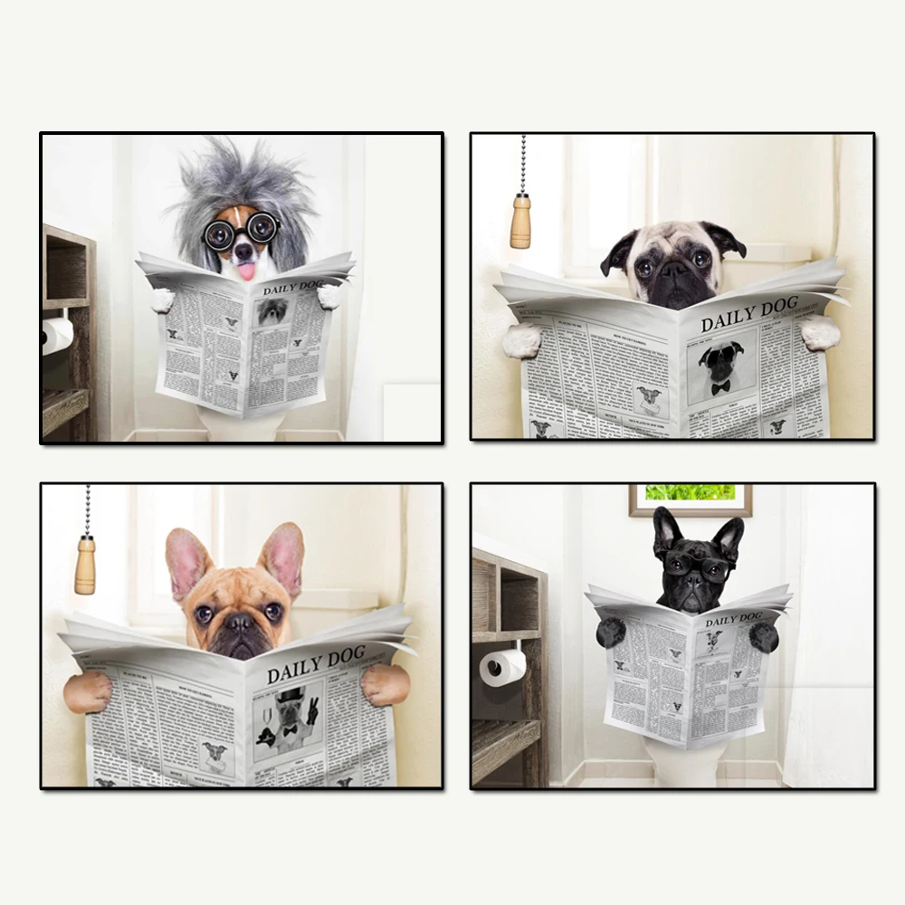 Плакат с животными собака газета для чтения забавная художественный плакат настенные художественные