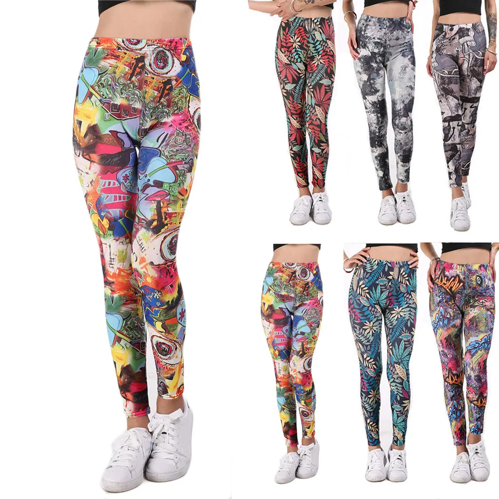 Ladies'printed, высокая талия, бедра, тянущиеся, под брюки, для бега, фитнеса, йоги, штаны для спортзала, спортивные Леггинсы, женские штаны, calzas deportivas# F
