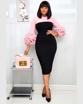 

African Design Dashiki Dress Office Bandage Bodycon O-Neck Maxi Bazin Vintage Long Sleeve Maxi Robe Gowns Africa Sexy Lady Party