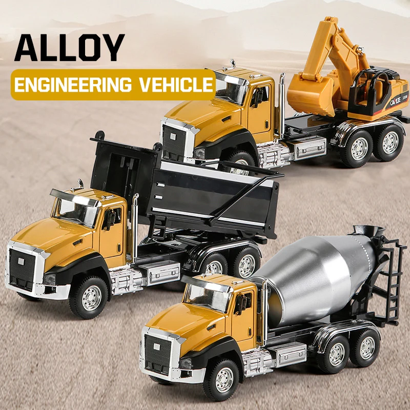 3Pcs/set Alloy Car Model Pull Back Engineering Vehicle Set Simulation Excavator Truck Trailer Children's Toys for Boy Kids Gift