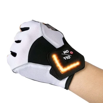 

A Pair LED Outdoor Anti-Slip Turn Signal Cycling Gloves Mountain Bike Short Finger Gloves Non-Slip Breathable Half Gloves Mitten