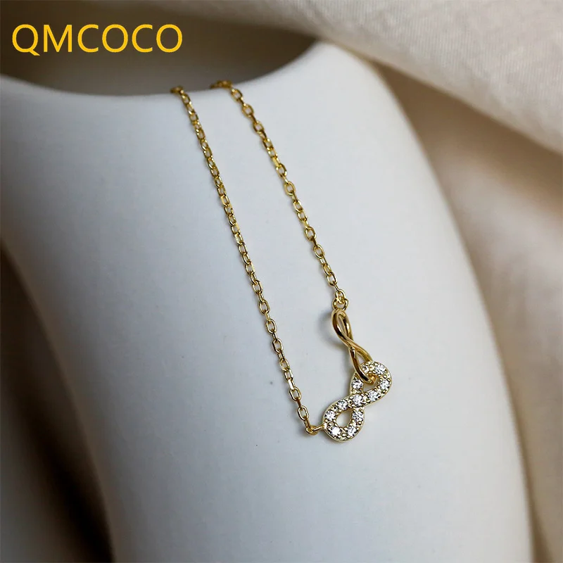 QMCOCO 2021 новая циркониевая 8-образная Изысканная цепочка на ключицу, простой дизайн, женское колье, Изящные Ювелирные изделия, подарки