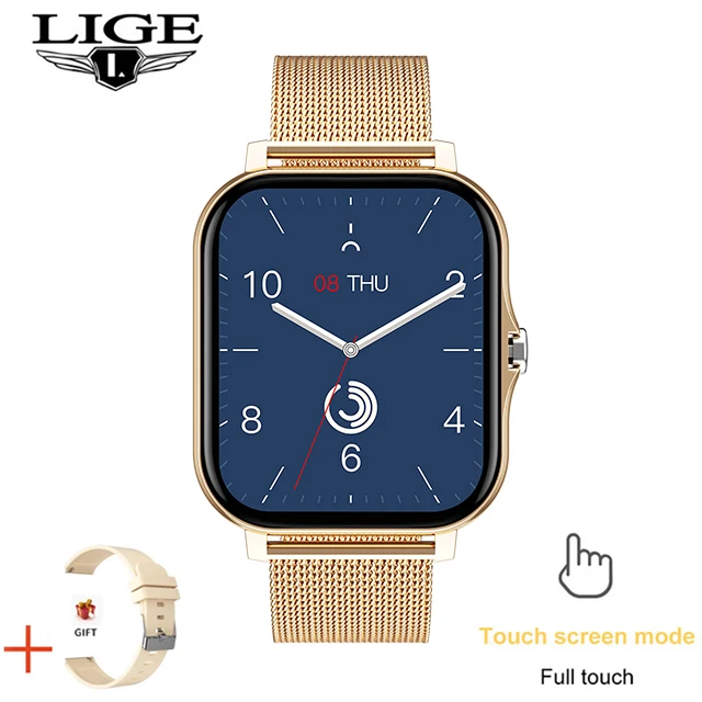 LIGE 2021 New Smart Watch Women Men Bluetooth Call Fitness Tracking Heart Rate Custom Dial Sports Waterproof Women's Smartwatch 