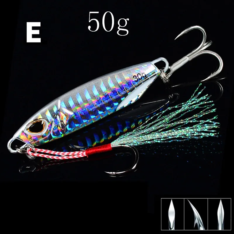 10/15/20/30/40/50 g Artificial Bait Reusable Metal Sinking Casting Lure Jigging Spoon Fishing Accessories With Hooks - Цвет: E-50g