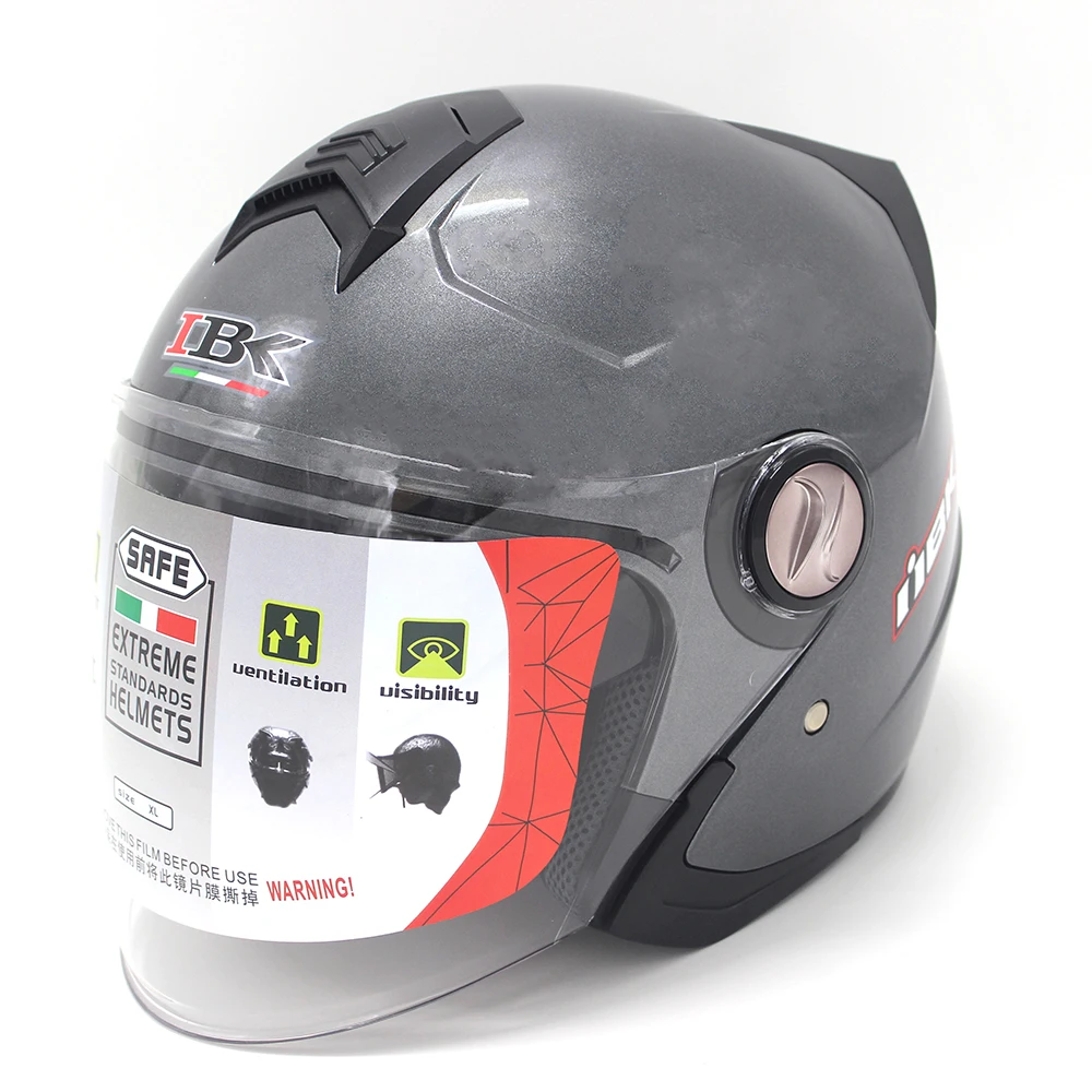 IBK мотоциклетные шлемы Электрический велосипед Скутер Casco шлем унисекс 3/4 анти-УФ с открытым лицом двойной козырек Четыре сезона шлем - Цвет: grey