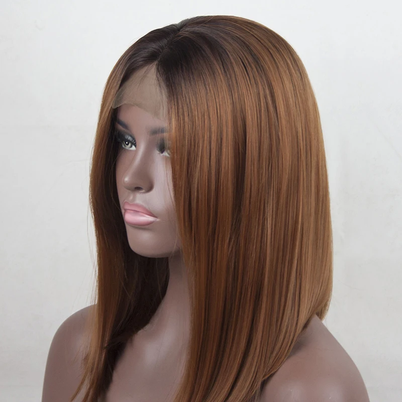 

Ombre Blonde Red Synthetic 13*4 Lace Front Wigs For Black Women 14Inch Straight Middle Part Short Bob Cut Lace Front Wigs