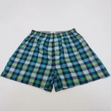 Mens Casual Plaid Boxer Brief Men Wide Leg Cotton Home Boxer Shorts Sleepwear Male Elastic Waist Pajamas Breathable Panties
