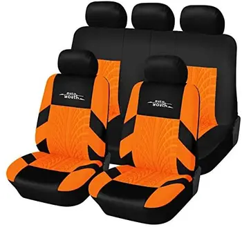 

AUTOYOUTH Car Seat Covers Universal Fit Full Set Car Seat Protectors Tire Tracks Car Seat Accessories - 9PCS, Black/Red (Orange)