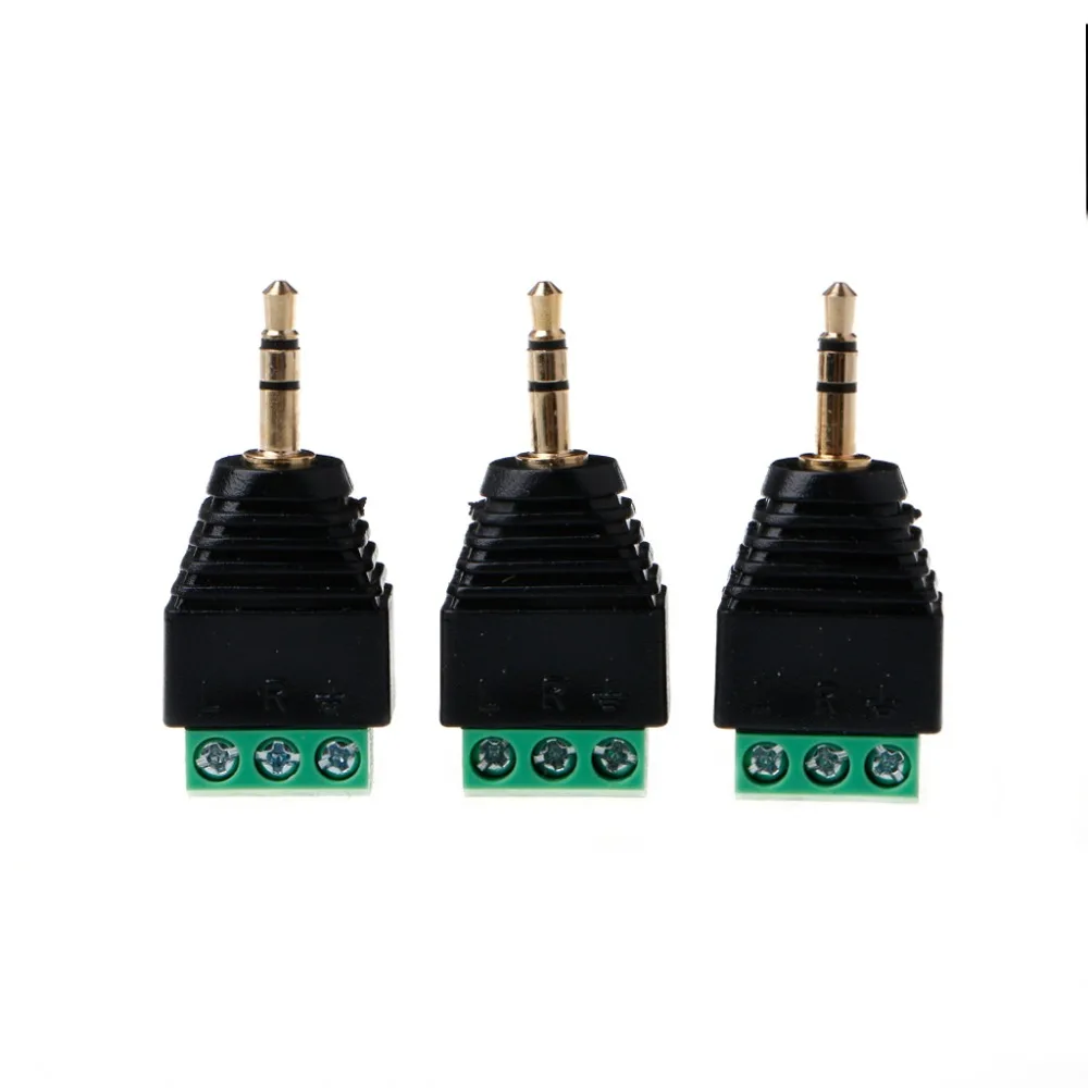 3 Pcs Video AV Balun 3.5mm 1/8" Stereo Male to AV 3 Screw Terminal Plug Connector Wiring Accessories