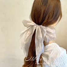 

1PC Fashion Pearl Bow Chiffon Hair Scrunchies Hair Ribbon for Women Ponytail Scarf Satin Silk Elastic Hair Band Hair Accessories