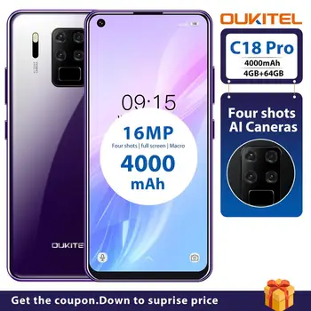 Перейти на Алиэкспресс и купить OUKITEL C18 Pro смартфон с 5,5-дюймовым дисплеем, восьмиядерным процессором MT6757, ОЗУ 4 Гб, ПЗУ 64 ГБ, 4000 мАч, Android 9,0, 4G