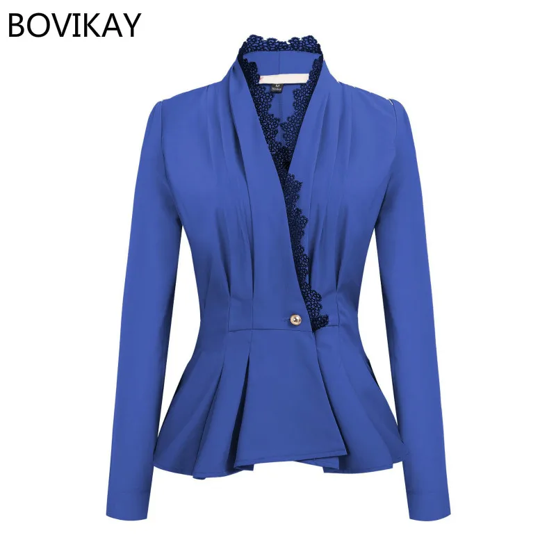 

2019 Women's Solid Color Mujer Casual Fashion Coat Lace V Collar Womens Blazer Office Wear Temperament Small Suit