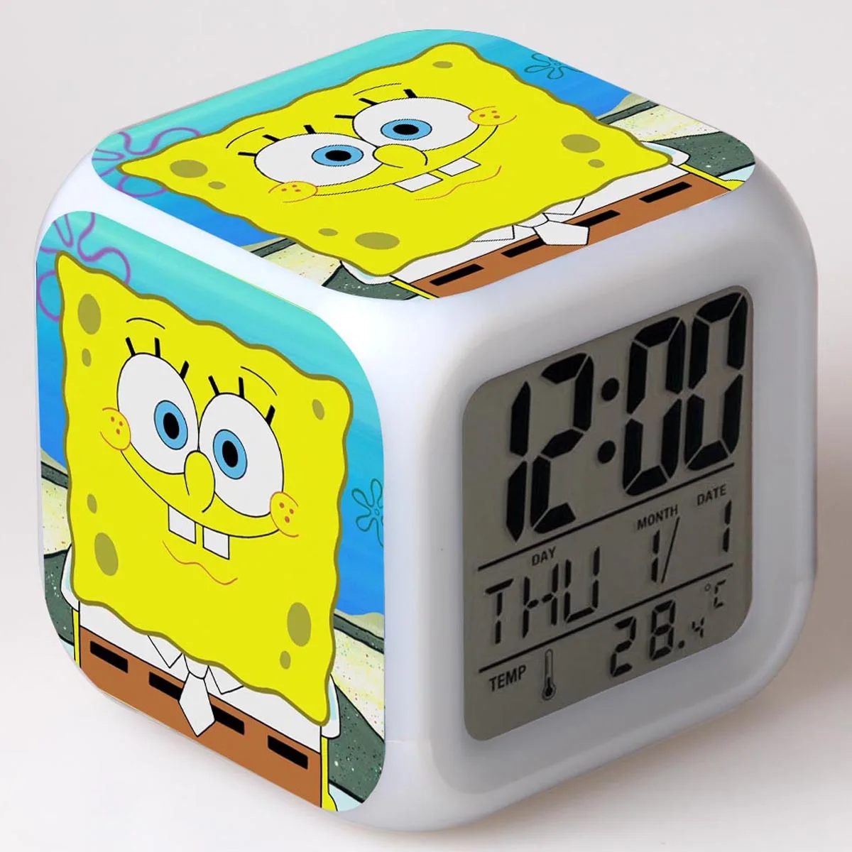 SpongeBob квадраты цифровой светодиодный детский будильник с 7 цветов изменить милый мультфильм 3D украшение спальня светодиодный настольные часы - Цвет: 26