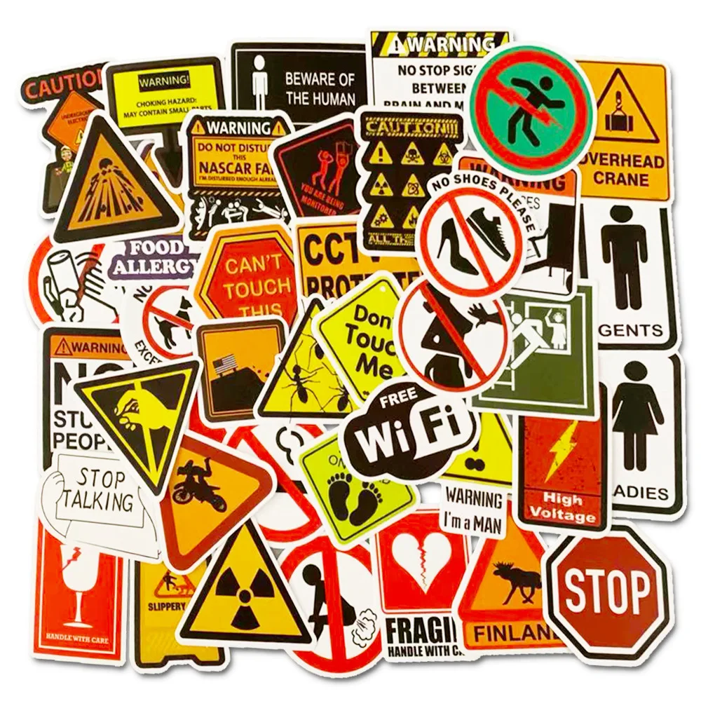 50Pcs Warning Stickers Cool Waterproof Spoof Graffiti Skateboard Pad Car Laptop Snowboard Bicycle Luggage Decal sticker