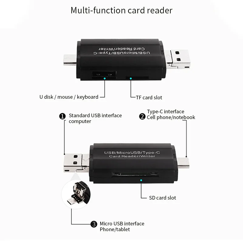 Type-C, Micro USB и USB 3 в 1 OTG Кардридер высокоскоростной USB2.0 Универсальный OTG TF/SD для Android Компьютерный удлинитель-переходник