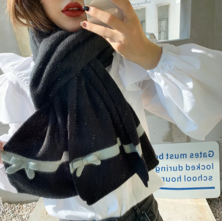 

Winter insta girls day art students long style all - together with thick bow scarf dual purpose