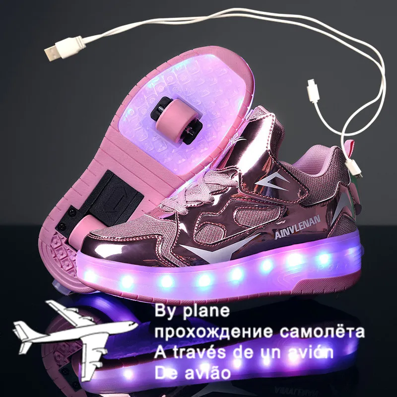 2021 New 27-40 USB Charging Children Sneakers With 2 Wheels Girls Boys Led Shoes Kids Sneakers With Wheels Roller Skate Shoes girls shoes Children's Shoes
