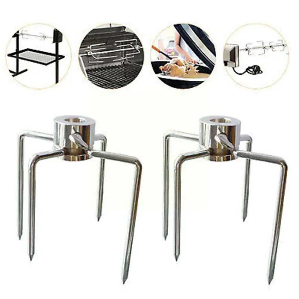 Steel Rotisserie BBQ Spit Fork Portable BBQ Forks Grilled Meat Skewer Fork Skewer Chicken Roast Tool Turkey Barbecue Camping