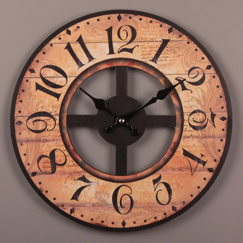

Retro Vintage Wooden Wall Clock Large Shabby Chic Rustic Kitchen Home Antique Style Living Room Decorative Gift