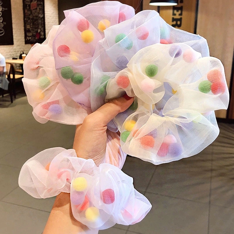 

2020 Girl Elastic Hair Rubber Band Sweet Transparent Mesh Chiffon Flower Hair Scrunchie Daisy Hair Rope Holder Hair Accessories