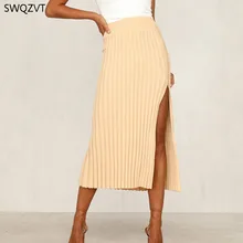 Сексуальные женские юбки футляр, новинка, высокая талия, разрезы по бокам, одноцветные, женские длинные юбки, модные вечерние юбки для девушек, юбка