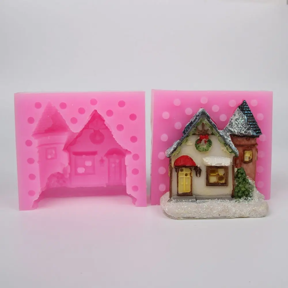 3D дом Рождественские Формы силиконовая свеча формы гипсовая форма DIY WC024