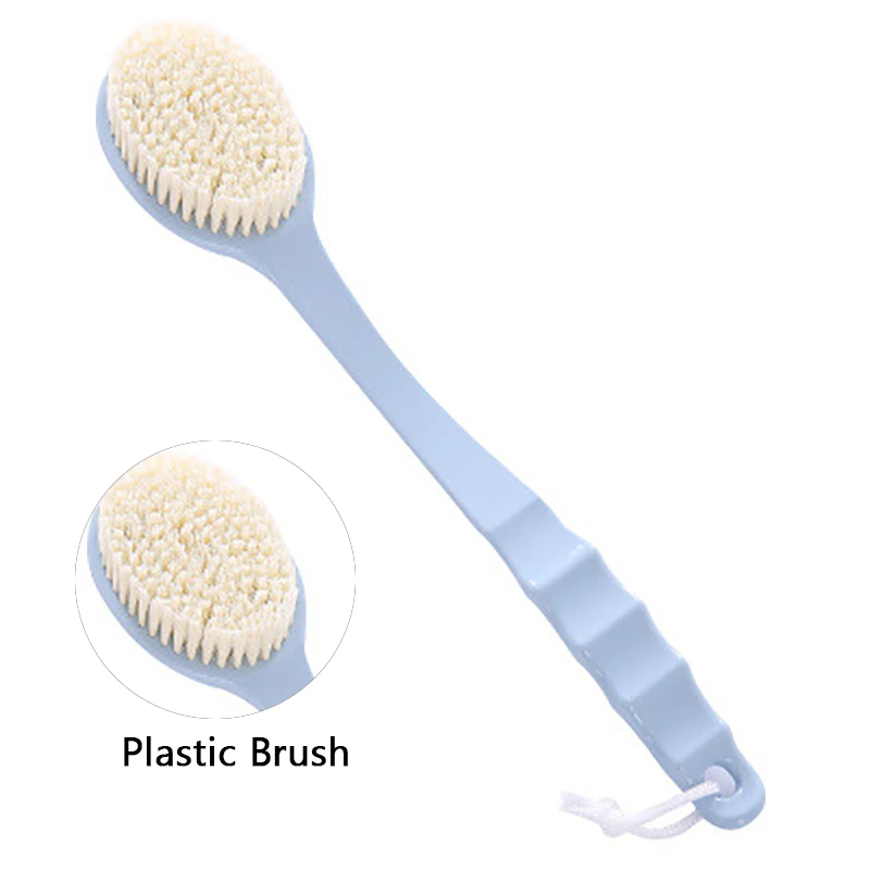 plastic blue Силиконовая щетка для ванны с длинной ручкой, двухсторонняя щетка для душа и тела, спа-щетка для спины, массажные щетки для очистки кожи, аксессуары для ванной комнаты - Цвет: plastic blue