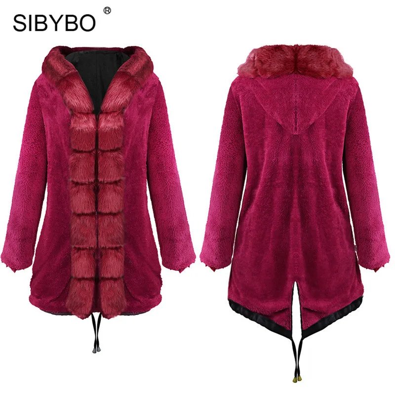 SIBYBO меховой воротник с капюшоном женская зимняя парка пальто модное плотное хлопковое пальто с длинными рукавами женские карманы теплые длинные женские топы