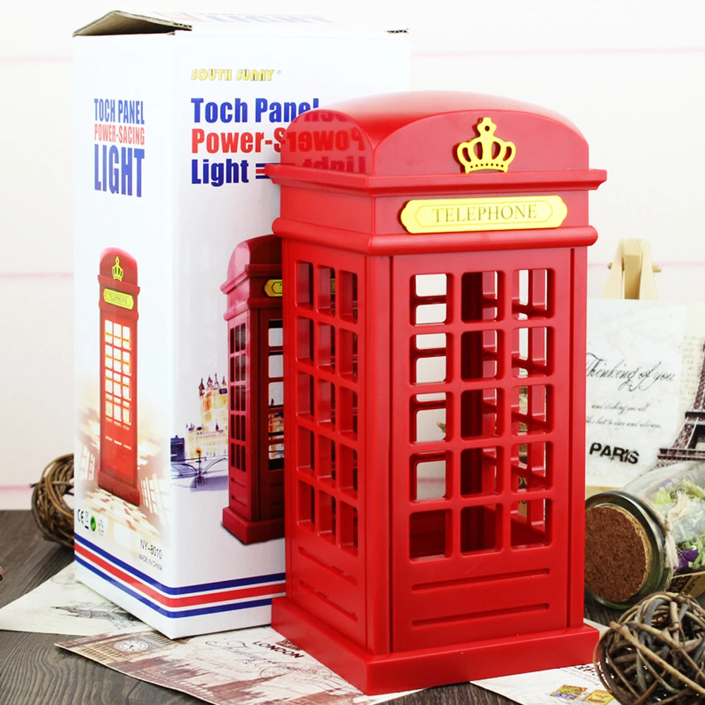 

Junejour Desk Light Adjustable Retro London Telephone Booth Night Light Eye Protect USB Battery Dual-Use LED Bedside Table Lamp