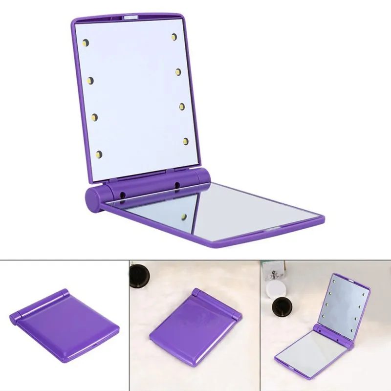

Daily Use Backlit Natural LED Mirror Makeup Cosmetic 8 LED Lights Lamps Folding Compact Portable Pocket Mirror