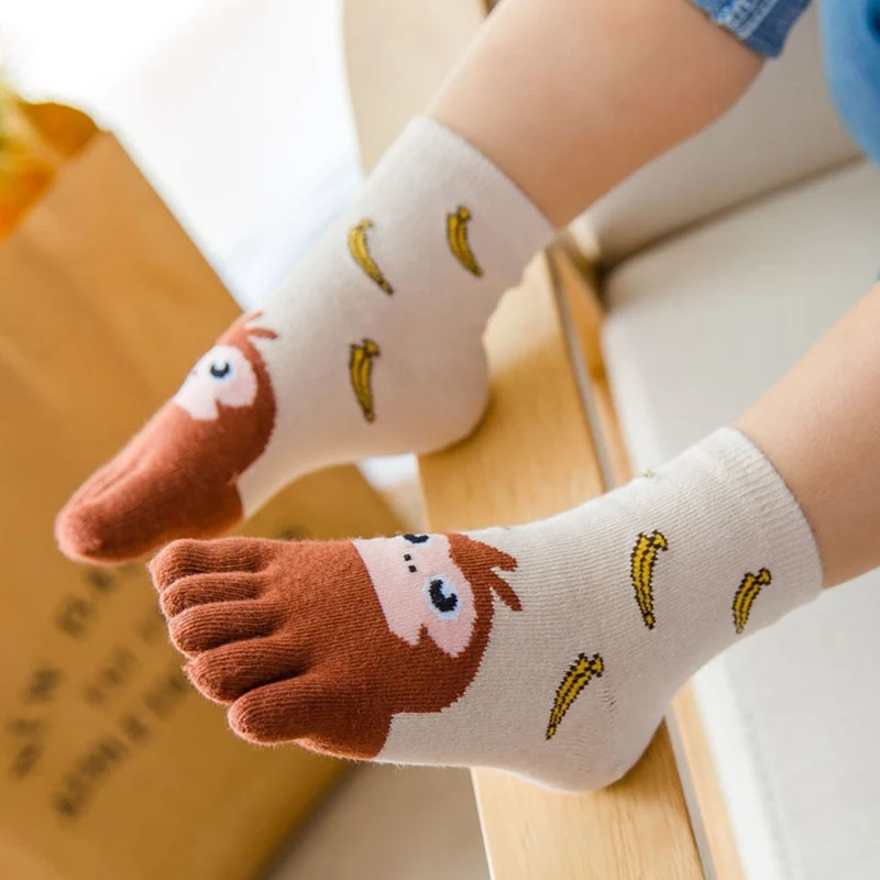 Kawaii/Детские носки хлопковые носки с животными для мальчиков и девочек дешевые носки для детей носок с пятью пальцами От 3 до 7 лет/От 7 до 12 лет