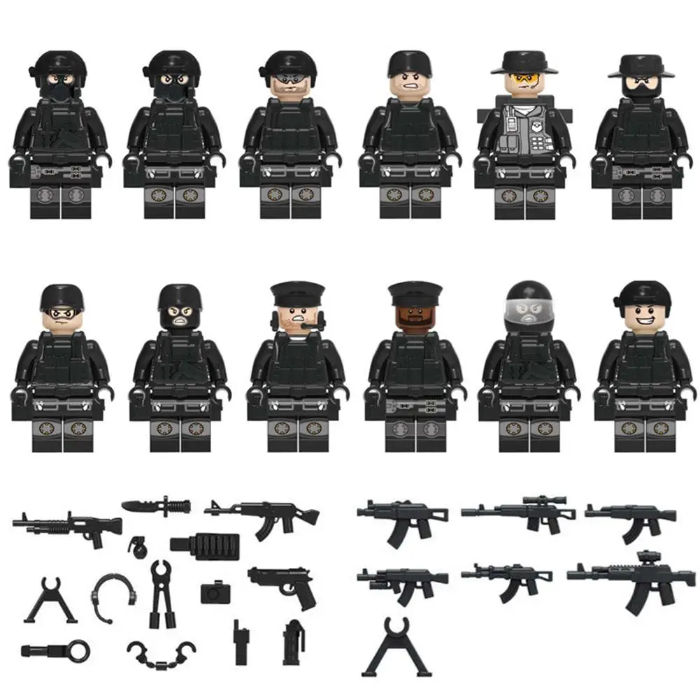 

12 Models Regimental Police City Police Mask Bulletproof Clothing Belt Military Children's Building Blocks Humanoid Toys