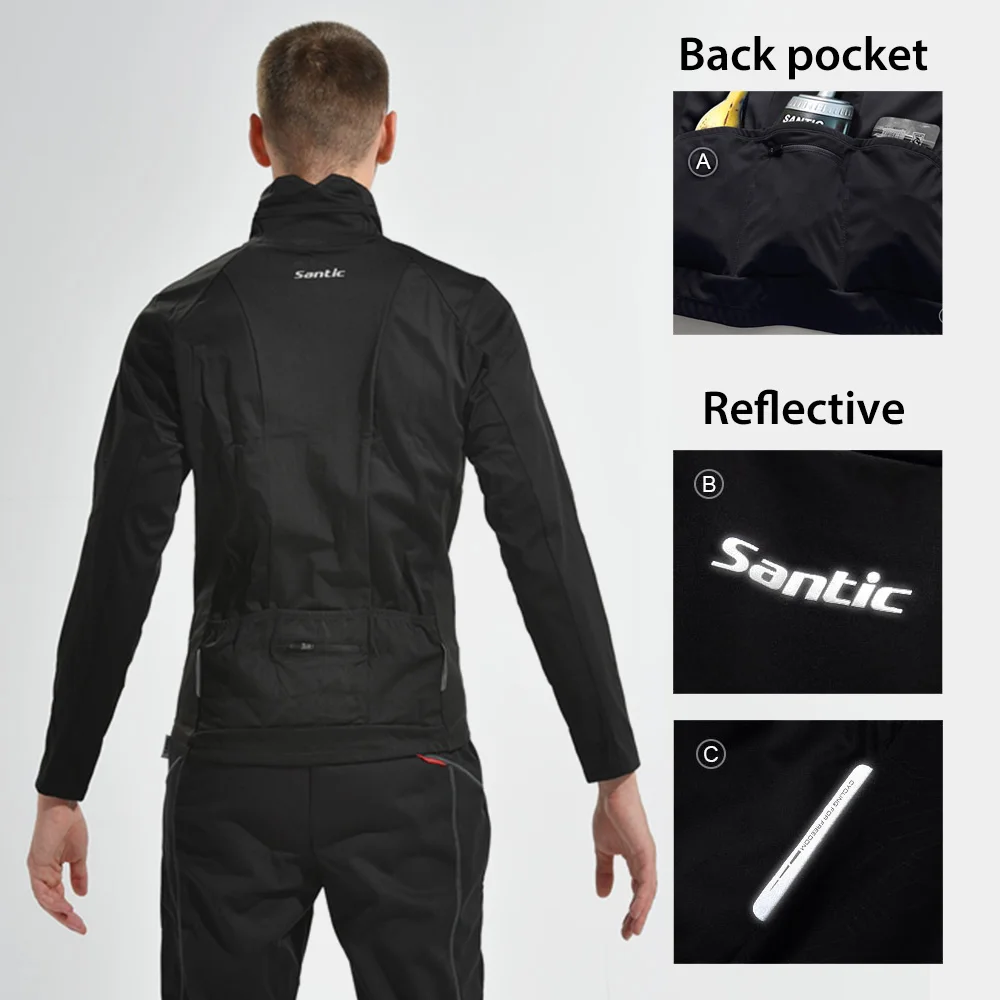 Зимняя велосипедная куртка Santic Мужская ветрозащитная флисовая Термоодежда для