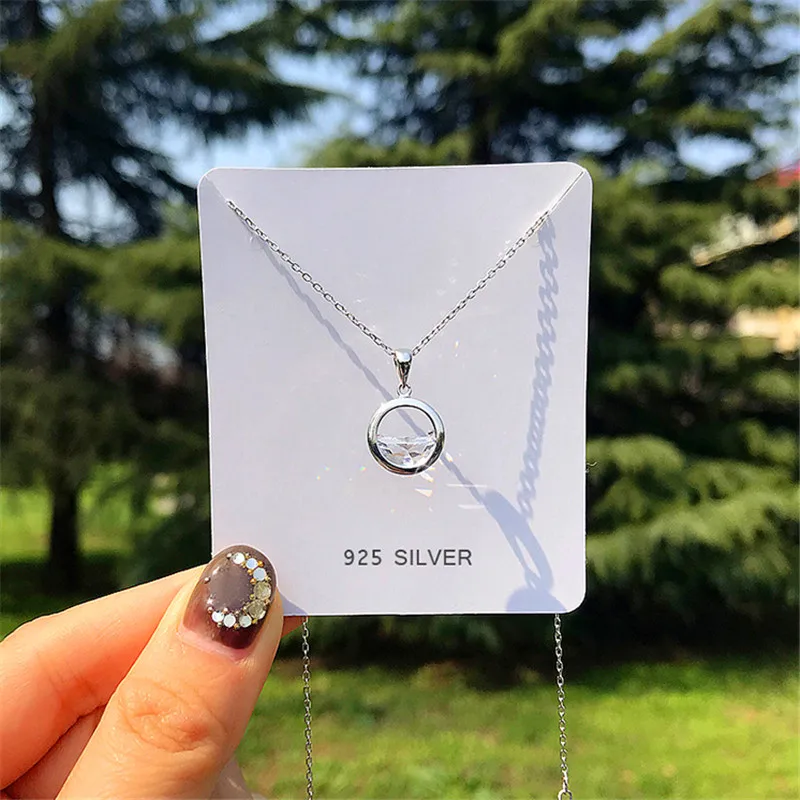 

Cute Female Circle Round Pendants Necklaces Fashion 100% Real 925 Sterling Silver Crystal Necklaces For Women