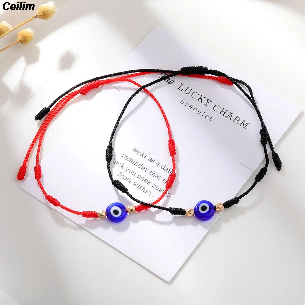 Lucky-pulsera de cuentas de ojo turco para mujer y hombre, brazalete ajustable de cuerda de hilo rojo, joyería, regalo para parejas, 7 nudos - AliExpress Joyería accesorios