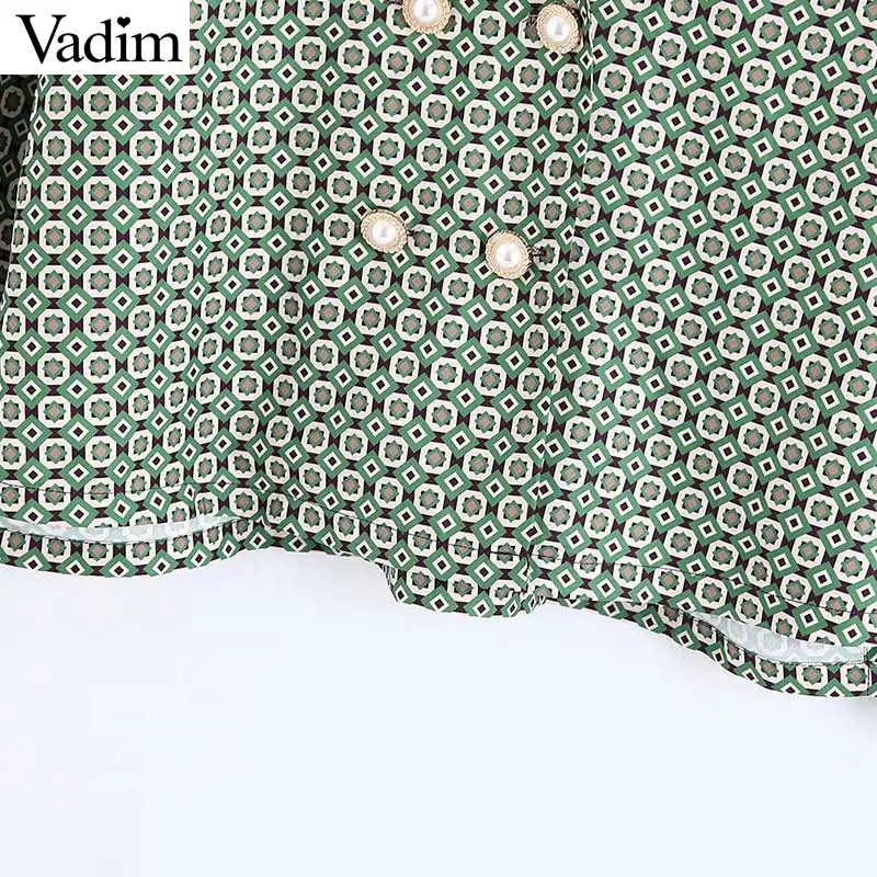 Vadim Женская шикарная двубортная блузка с принтом Алмазная пуговица с длинным рукавом pajames стильные рубашки женские повседневные топы blusas LB625