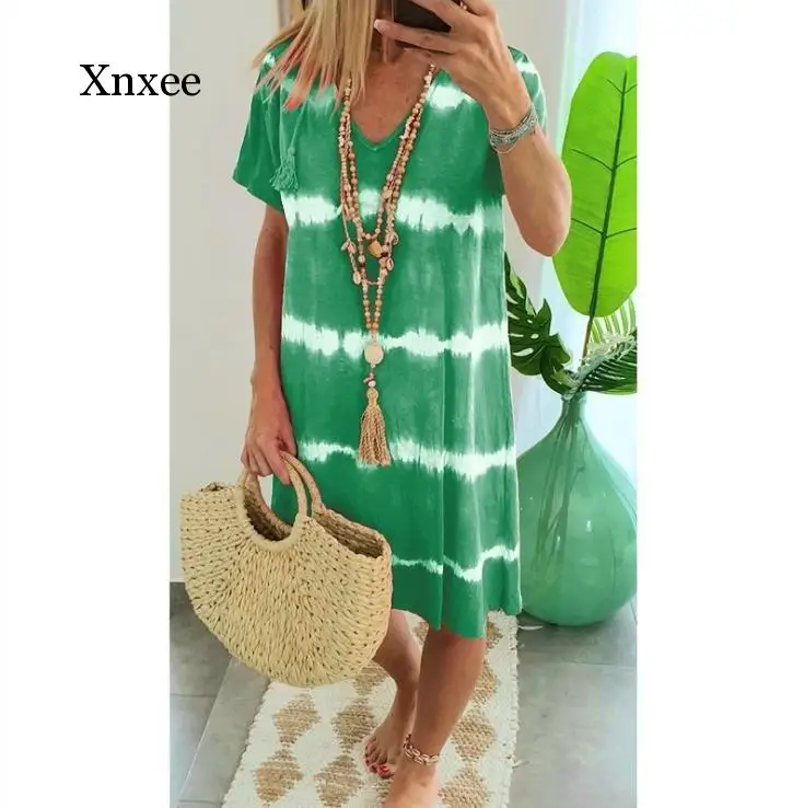 Женское Повседневное платье, летние женские платья 2020 с коротким рукавом, женские свободные пляжные платья 5XL карамельных цветов