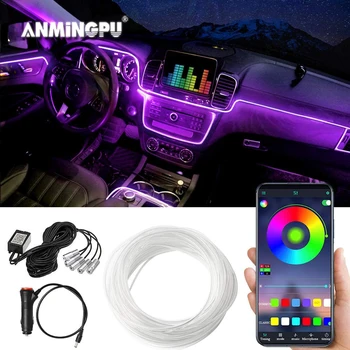 Anmingpu 5IN1 6M Rgb Auto Sfeer Decoratieve Licht Met App Controle Rgb Auto-interieur Light Led Glasvezel Strip ambient Lampen Anmingpu 5IN1 6M Rgb Auto Sfeer Decoratieve Licht Met App Controle Rgb Auto-interieur Light Led Glasvezel Strip ambient Lampen