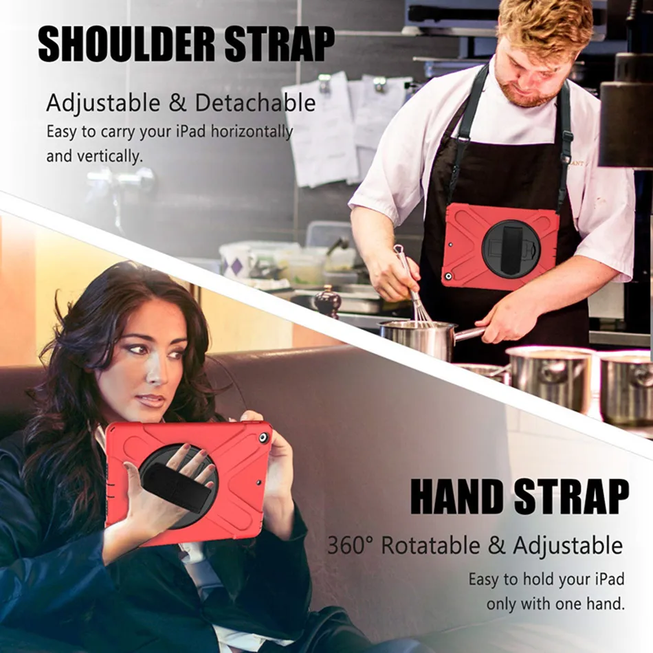 Чехол для iPad 10,2 противоударный Heavy Duty Прочная крышка 360 вращающийся ручной подставки для iPad 10,2 7th поколения+ ремешок на шею
