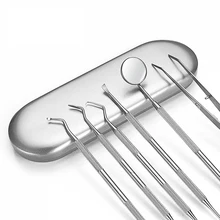 AMSIC Dental Mirror Stainless Steel 6pcs/SET with Case Dental Tool Clean Tooth Care Kit Instrument Tweezer Hoe Sickle Scaler