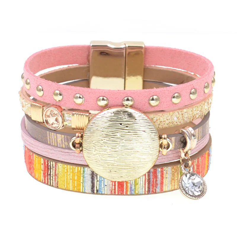 WELLMORE новая модель кожаных браслетов для женщин из цинкового сплава привлекательные металлические браслеты модные ювелирные изделия Прямая поставка - Окраска металла: pink